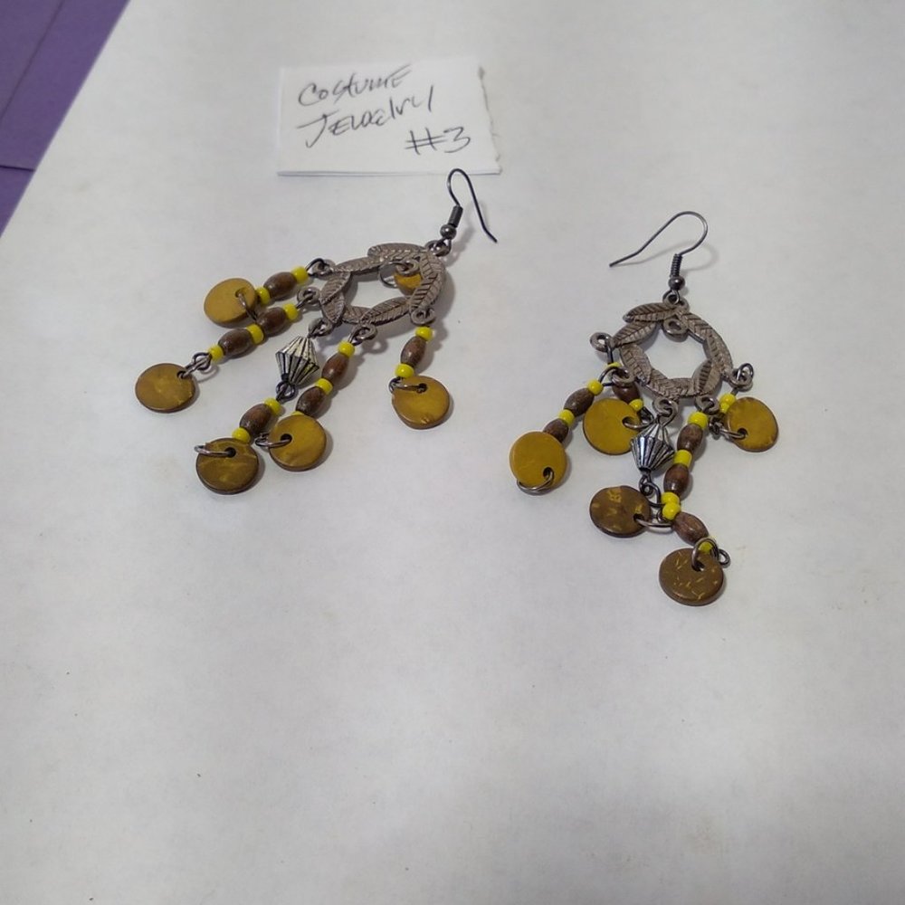 Yellow Beaded multi color leaf pattern silver costume handmade designer earring